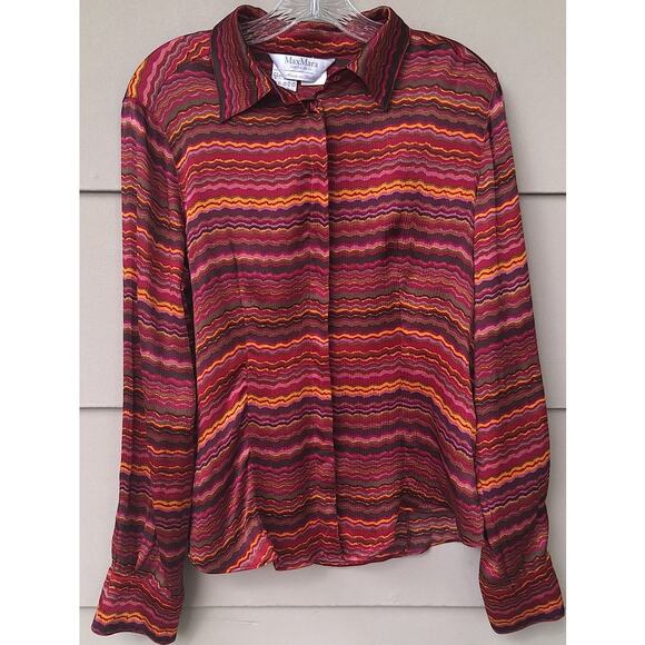 Vtg Max Mara Womens 100% Silk Stripes Blouse Shirt Top Red Size US 10 70's style - Picture 1 of 8